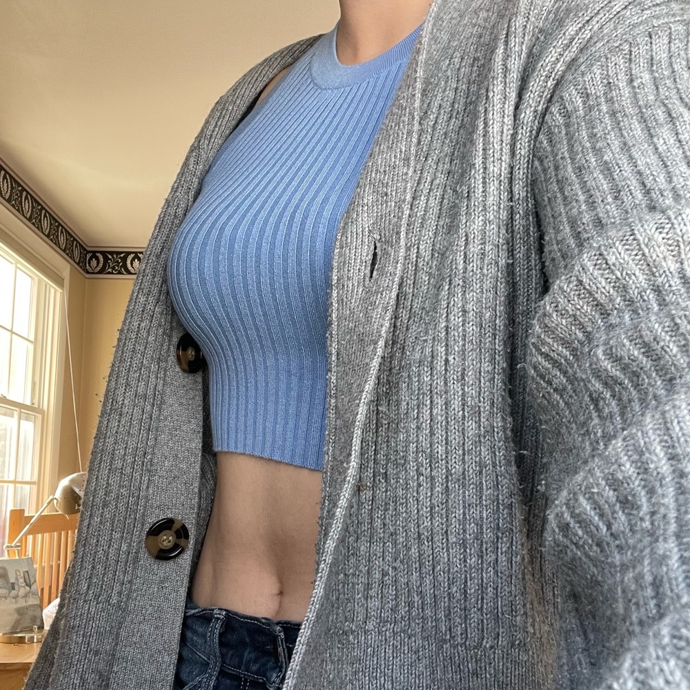 Grey cardigan, h&m, size small but is oversized